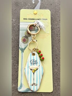 piper•k Tini Time! Blue Stripe Martini Key Chain & Bag Charm